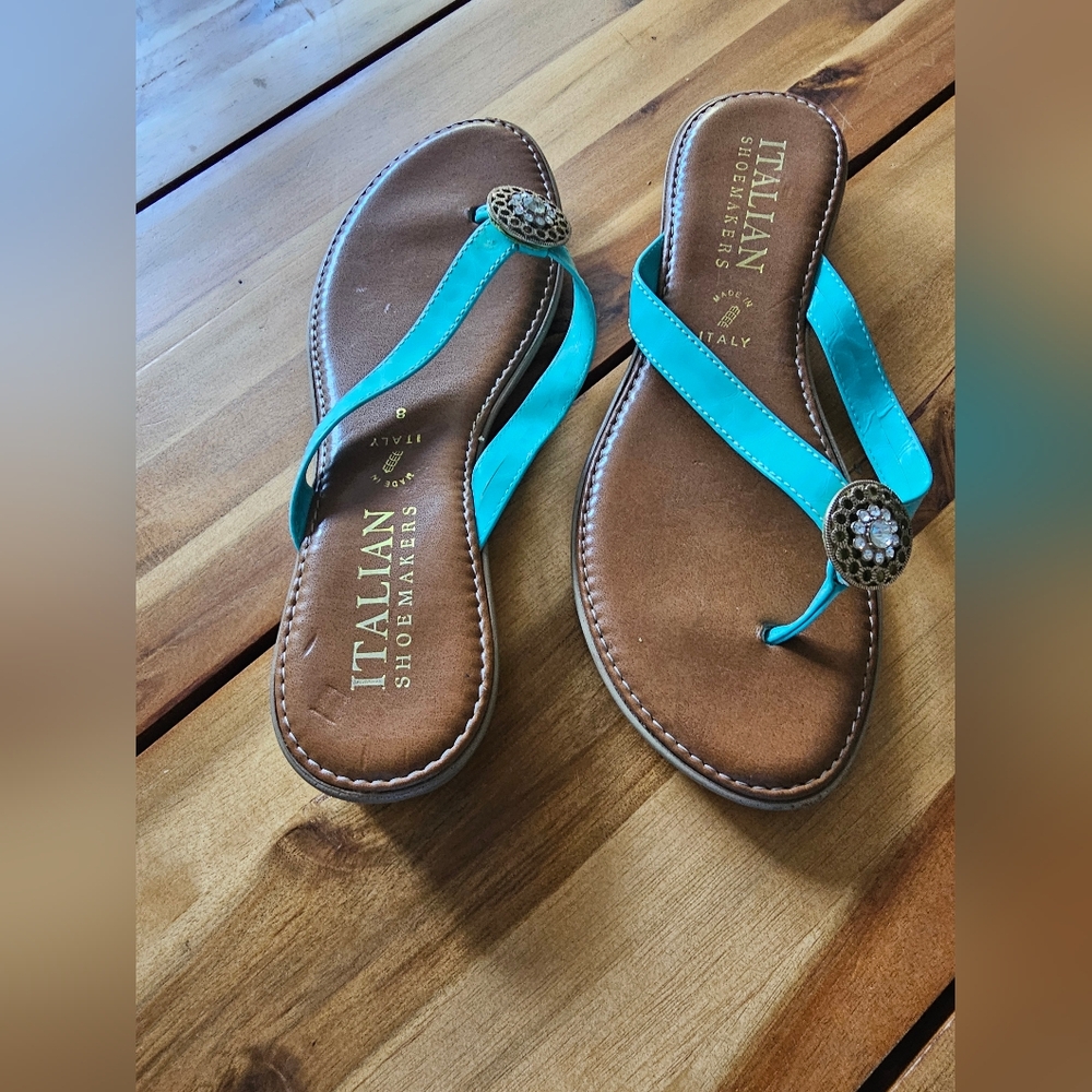 Italian Shoemakers Turquoise with Rhinestone Sandal - Size 8